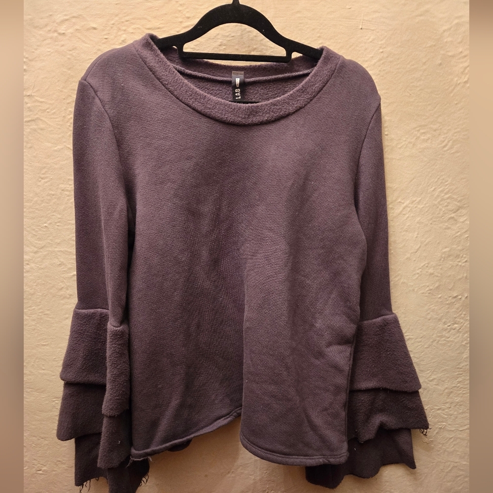 Design LAB Fleece Top | Made in USA | Raw Hem Layered Sleeve Pullover